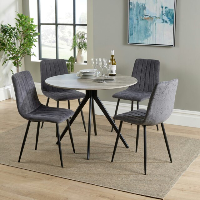 Aspen Grey Oak Effect 100cm Round Dining Table with 4 Straight Stitch Upholstered Fabric Chairs - Modern Dining Set Grey Grey One Size 1