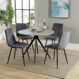 Aspen Grey Oak Effect 100cm Round Dining Table with 4 Straight Stitch Upholstered Fabric Chairs - Modern Dining Set Grey Grey One Size 1