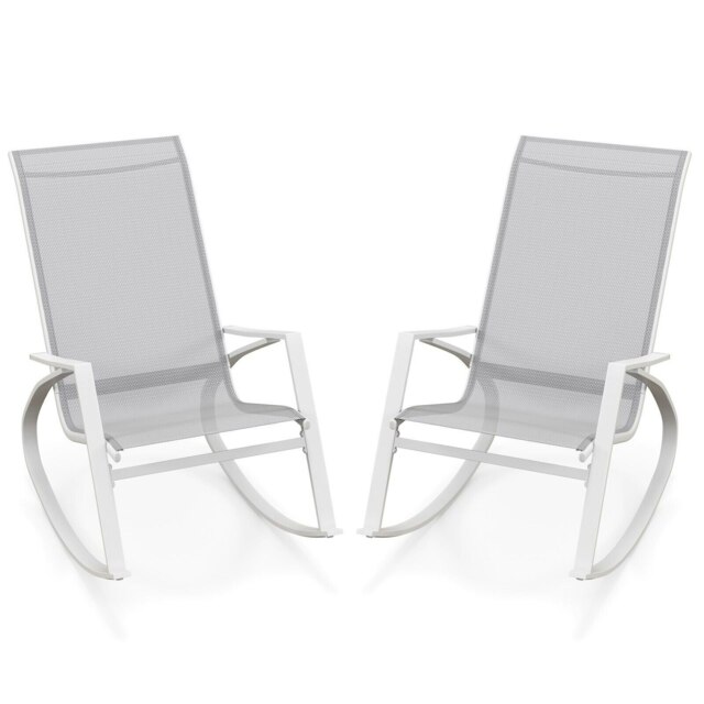 COSTWAY 2 Pieces Patio Rocking Chairs Outdoor Rockers Grey Grey