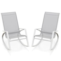 COSTWAY 2 Pieces Patio Rocking Chairs Outdoor Rockers Grey Grey