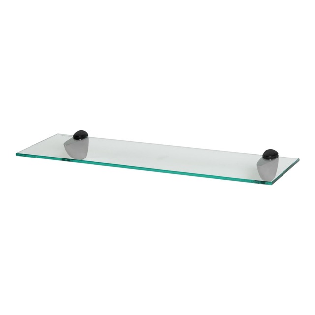 Harbour Housewares Floating Glass Shelf - 60cm - Metallic Brackets - Bathroom Shower Storage Vanity Display Unit Shelf Black Black 1