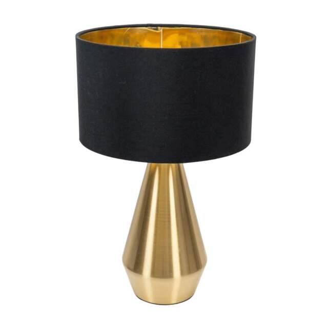 ValueLights Jax Antique Brass Touch Table Lamp Black Gold Shade and Bulb