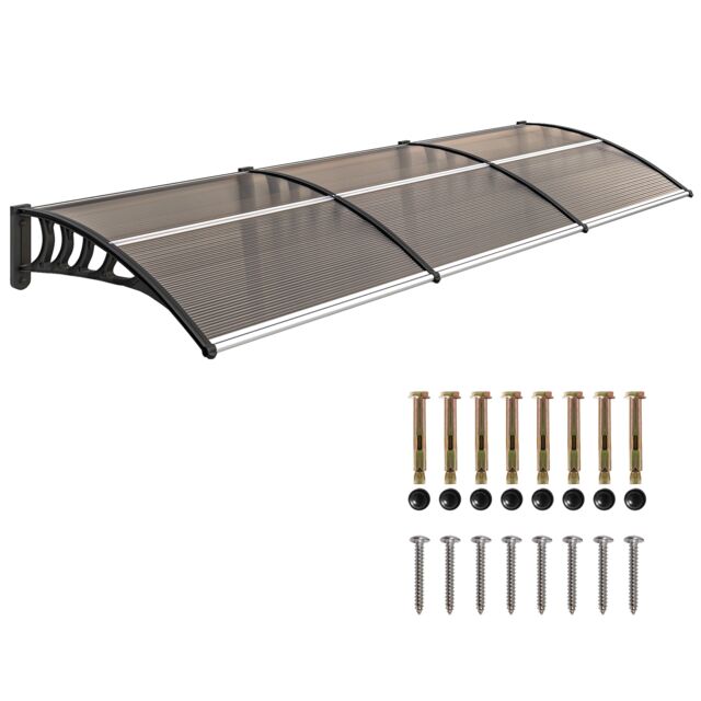 Outsunny Door Canopy Outdoor Awning Rain Shelter for Window Porch, Brown Brown