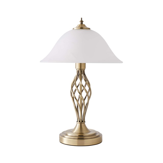 ValueLights Memphis Twist Antique Brass Table Lamp Frosted Shade Gold
