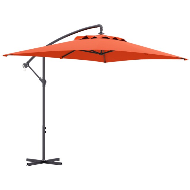 Outsunny 3 m Cantilever Parasol with Cross Base, Crank Handle, Orange Orange Orange