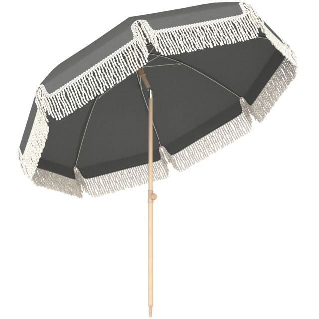 Outsunny 1.7 m Beach Umbrella, Adjustable Height Portable Parasol, Grey Grey Grey Φ174 x 205H cm