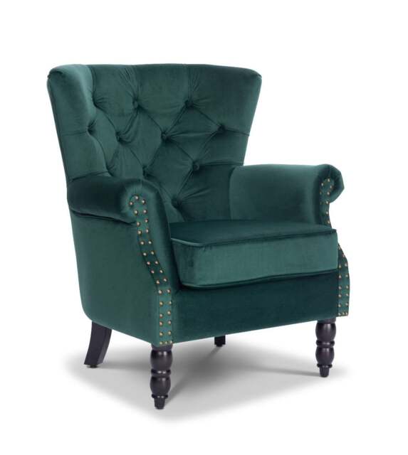 Velvet Emerald Green Liana Accent Wingback Chair