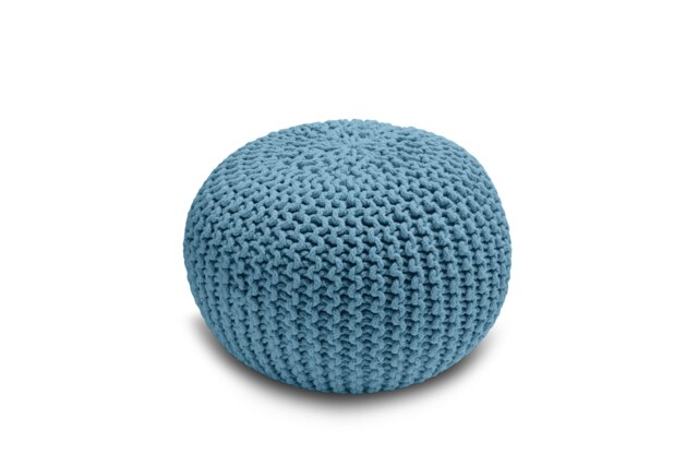 Knitted Pouffe Chunky Round Footstool Ottoman 100% Cotton Handmade Blue Teal