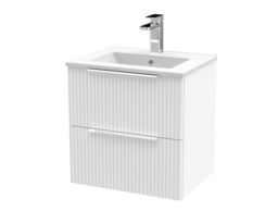 Balterley Tixall Fluted 2 Drawer Wall Hung Vanity Unit with Minimalist Basin, Satin White, 500mm
