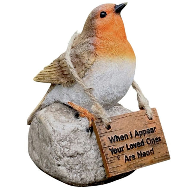 Remembrance Robin with 'When I Appear Your Loved Ones Are Near' Sign Memorial Ornament