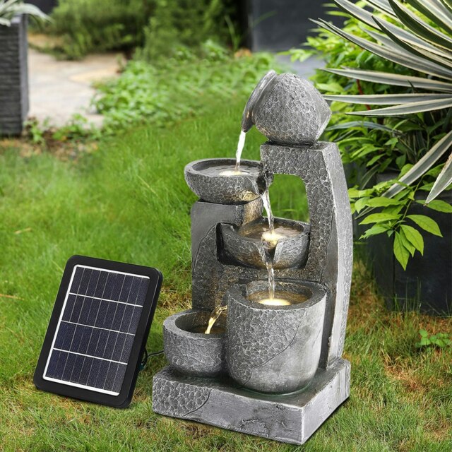 Living and Home Outdoor Cascade Solar-powered Water Fountain Grey