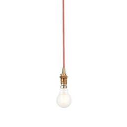 Eltham Slim Pendant Ceiling Light Brushed Aged Brass Plate, Red Flex, 1x B22