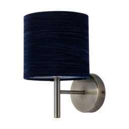 Brea - Antique Brass Wall Light with Navy Blue Crushed Velvet Shade Yellow Blue 1