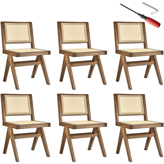 Accent Chair Lizzy with Mid-Century Modern Design, Rattan Backrest and Solid Wood Frame Cream Light oak One Size 6