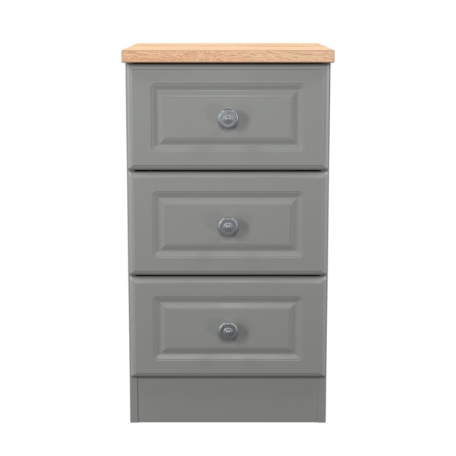Surrey 3 Drawer Bedside Cabinet in Dusk Grey & Bardolino Oak (Ready Assembled) Grey Dusk Grey & Bardolino Oak