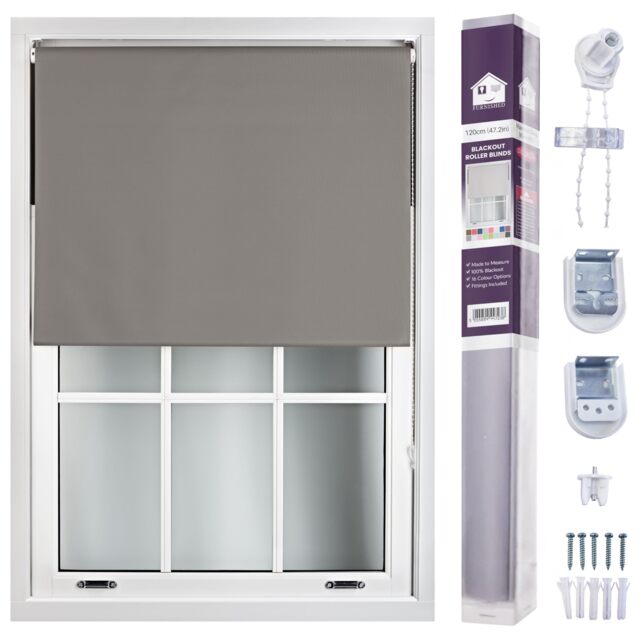 FURNISHED Made to Measure Blackout Blinds Easy Fit UV Protection Insulated Window Shade (W)120cm x (L)210cm Grey Dark Grey (W) 120cm x (L) 210cm