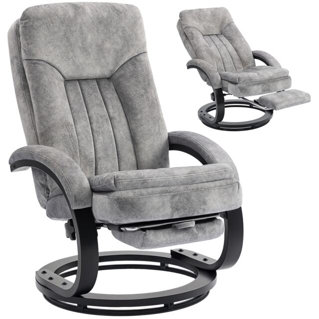 HOMCOM Manual Recliner Armchair with Footrest, Wooden Base, Grey Grey Grey