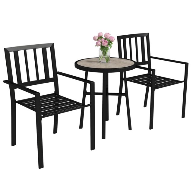 Outsunny 3 Piece Patio Bistro Set, Garden Dining Set with Plastic Top, 2 Stackable Chairs, Galvanised Steel Frame, Outdoor Dining Set for Balcony, Deck, Grey Grey 1
