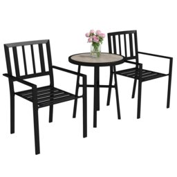 Outsunny 3 Piece Patio Bistro Set, Garden Dining Set with Plastic Top, 2 Stackable Chairs, Galvanised Steel Frame, Outdoor Dining Set for Balcony, Deck, Grey Grey 1