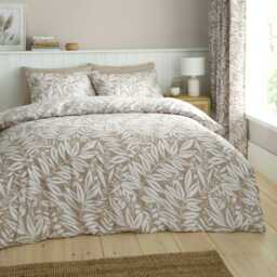 Catherine Lansfield Sorrel Leaf Reversible King Duvet Cover Set Natural Cream Natural King