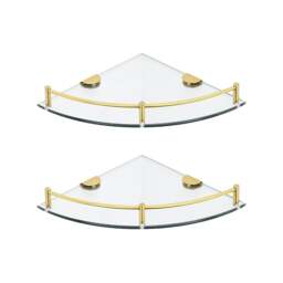 Living and Home Glass Corner Shelf for Bathroom 1-Tier Set of 2 - Gold