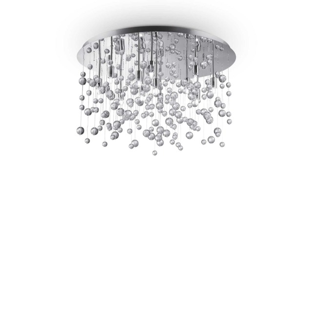 Neve 12 Light Large Semi Blown Glass Bubbles Flush Ceiling Pendant Chrome, G9
