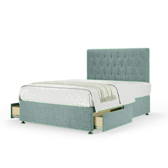 Duckegg Linen 2 Drawer Divan Base and Lona Headboard Super King