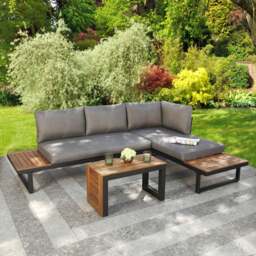 Demeter - Garden Modular Corner Sofa - Convertible into x2 Sun Loungers - Outdoor Furniture Set - Grey
