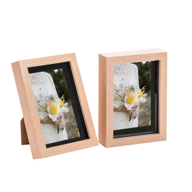 "Nicola Spring 5 x 7"" Photo Frames - Light Wood/Black Mount - 3D Picture Frame Box Portrait Display Case (20 x 15.5cm) Set of 2"