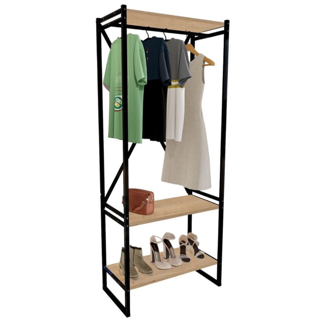 Tall 3-Tier Wood and Metal Coat & Shoe Rack Brown Not provided 1
