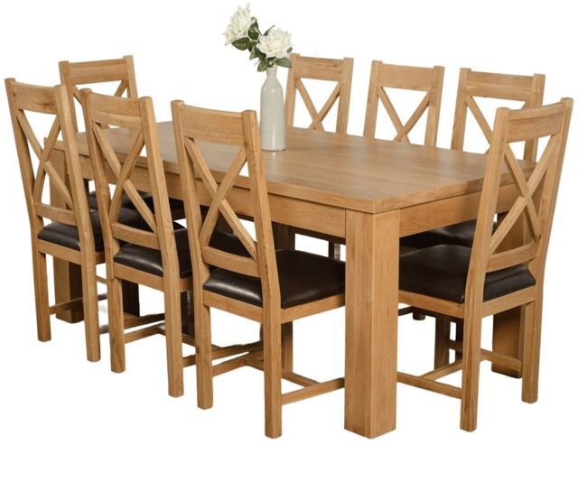 Dakota 182 x 92cm Oak Dining Table and 8 Berkeley Brown Leather Chairs Brown Brown