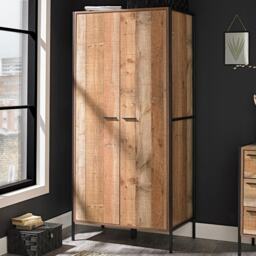 Hoxton 2 Door Wardrobe - Wood - L52 x W83.8 x H180 cm - Distressed Oak Effect Brown
