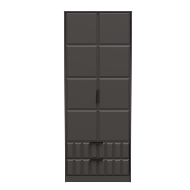 Seattle Tall 2 Drawer Double Wardrobe in Graphite (Ready Assembled) Grey Graphite