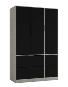 FUJI 3 Door 4 Drawer Wardrobe Grey Cedar Grey & Black 117 x 55 x 8.5 1