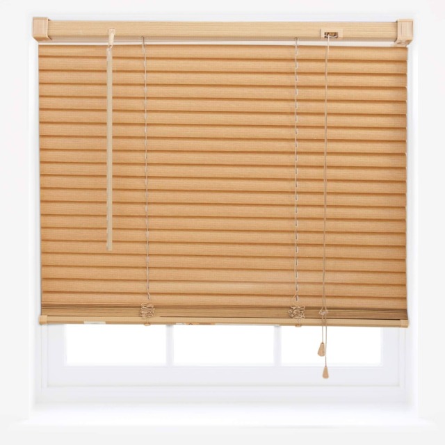 FURNISHED Wood Effect PVC Venetian Window Blinds Made to Measure Easy Fit 25mm Slat Brown Teak (W) 210cm x (L) 150cm