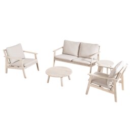 Direct Wicker 5-Piece Wooden Outdoor Loveseat Sofa Set, Naturally Sanded Garden Conversation Furniture
