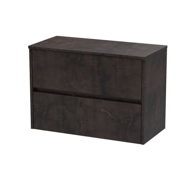 Balterley Chartley Contemporary 2 Drawer Handleless Wall Hung Vanity Unit with Worktop, Metallic Slate, 800mm