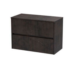 Balterley Chartley Contemporary 2 Drawer Handleless Wall Hung Vanity Unit with Worktop, Metallic Slate, 800mm