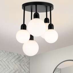 COSYLYTE Broome Bathroom Light 5 Modern Opal Glass Ceiling Light - Matt Black Black 1
