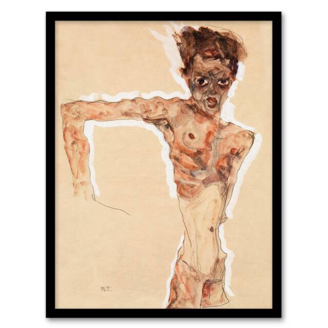 Egon Schiele Framed Wall Art Print Artist Self Portrait Painting Home Décor
