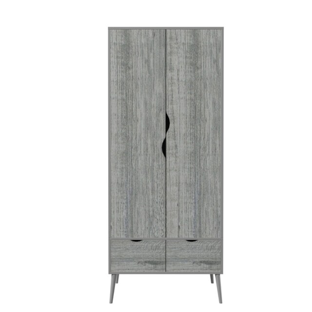 Malmo 2 Door 2 Drawer Wardrobe with Scandi Legs Cupboard Hanging Rail 180cm Multi Grey Ash Grey 1