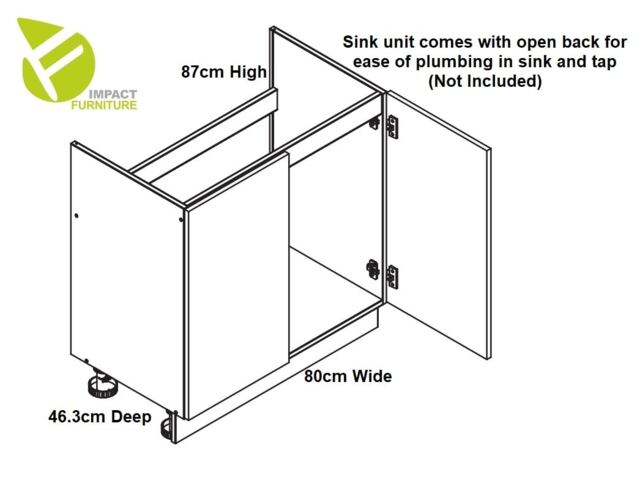 Small Under Sink Cabinet Kitchen Sink Unit Storage Cupboard 800mm Base Modern White Gloss Ella