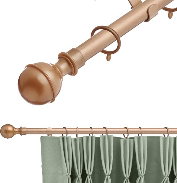 19 mm Extendable Metal Curtain Pole Rods - Bronze (Ball Finials, 120-210 cm)