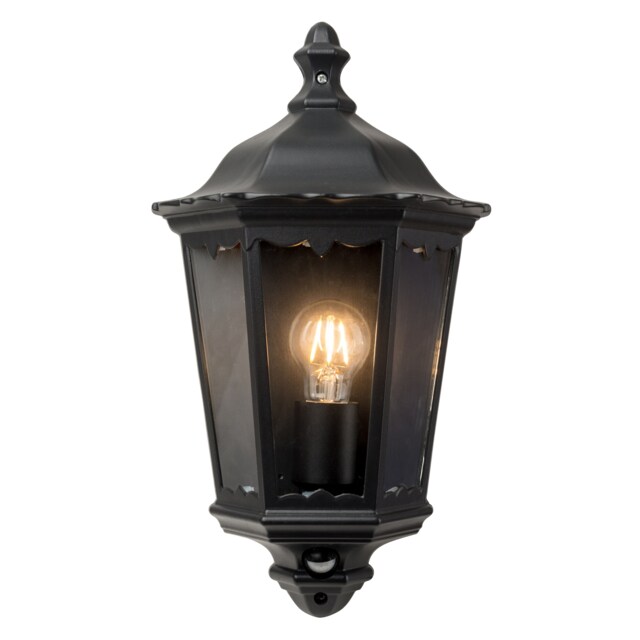 Sienna - Black Outdoor Half Lantern Wall Light with PIR Motion Sensor Black Matt black and clear glass Small 1