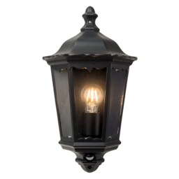 Sienna - Black Outdoor Half Lantern Wall Light with PIR Motion Sensor Black Matt black and clear glass Small 1
