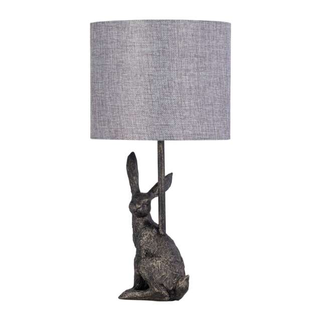 Henrietta - Antique Gold Rabbit Table Lamp With Grey Linen Shade Gold Grey Large 1