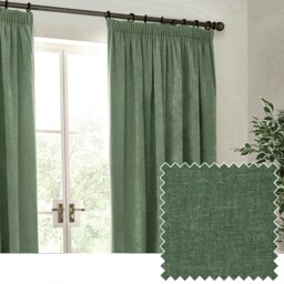 Yard Heavy Chenille Velvet Eucalyptus Pencil Pleat Curtains (W)168cm x (D)183cm Multi