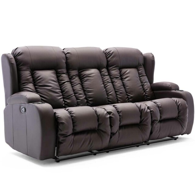 Caesar 3 Seater Manual High Back Bonded Leather Recliner Sofa (Brown)