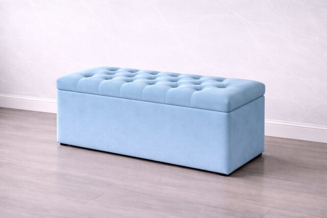 Sky Blue Plush Ottoman Storage Box
