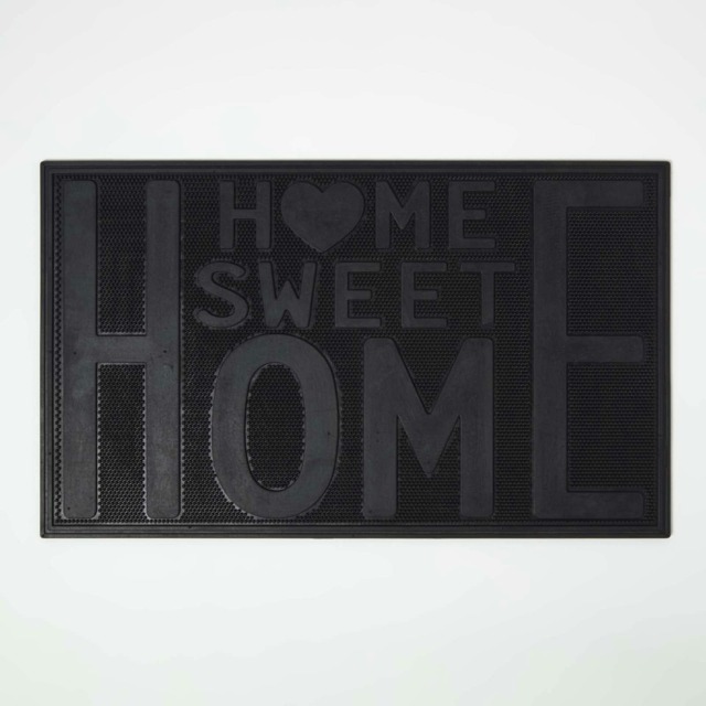Homescapes Black Rubber Home Sweet Home Non-Slip Doormat